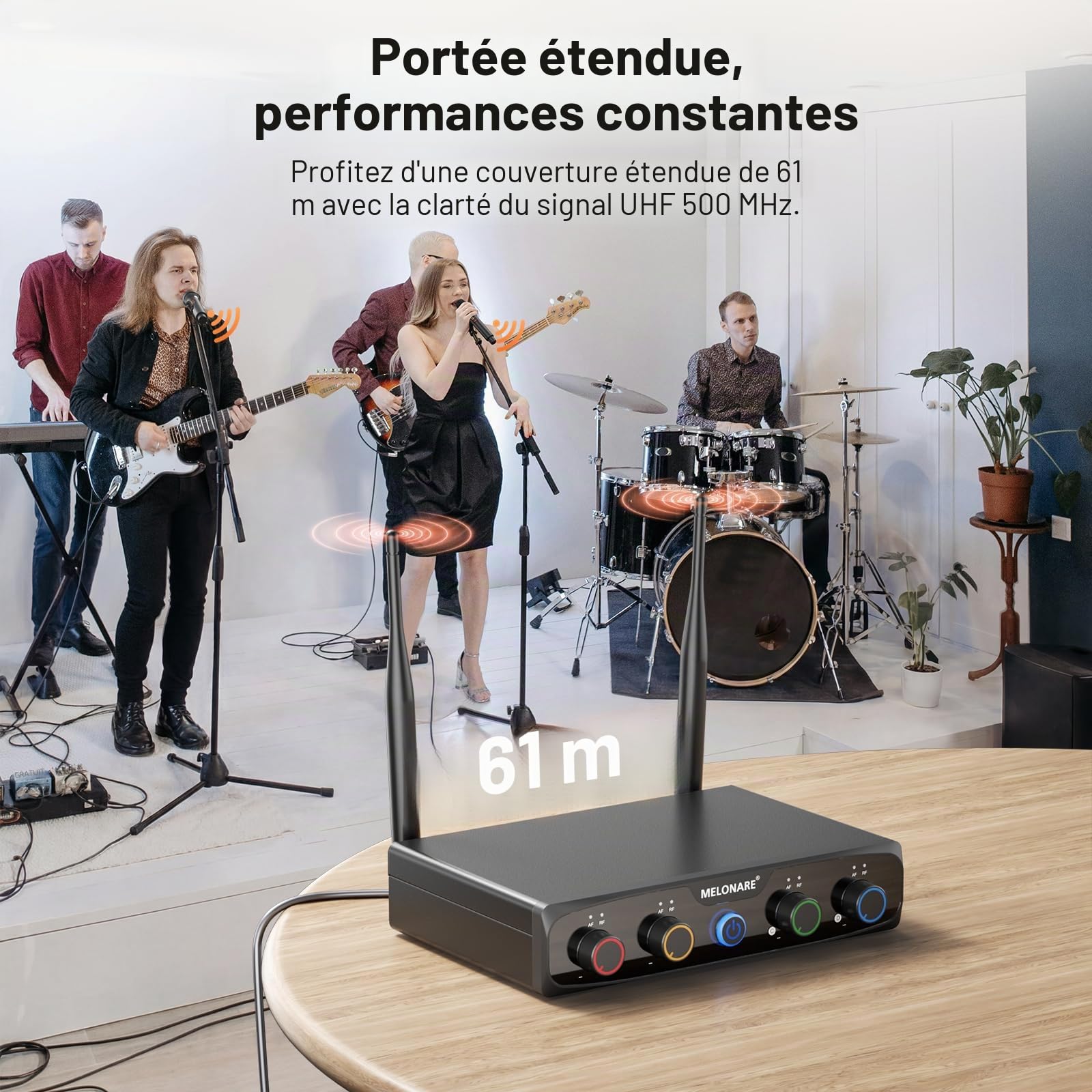 MELONARE Système de Micros sans Fil UHF Compact 4 Canaux MWM-41-4H
