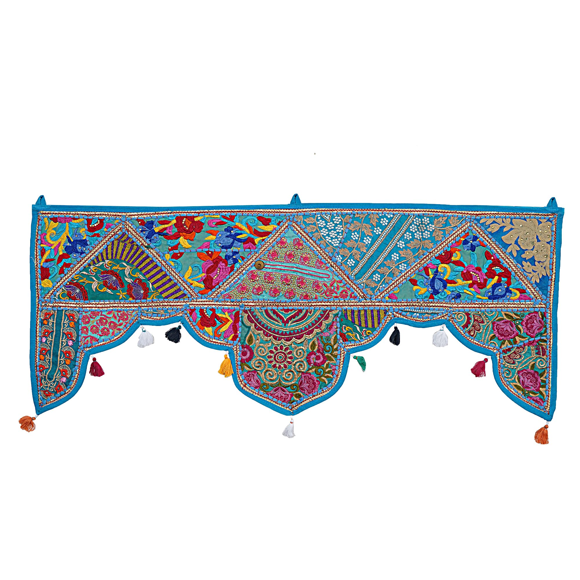 Ekavya Indian Toran Door Hanging Handicrafts Patchwork Embroidered Window Valence Door Hanging (Sky Blue)