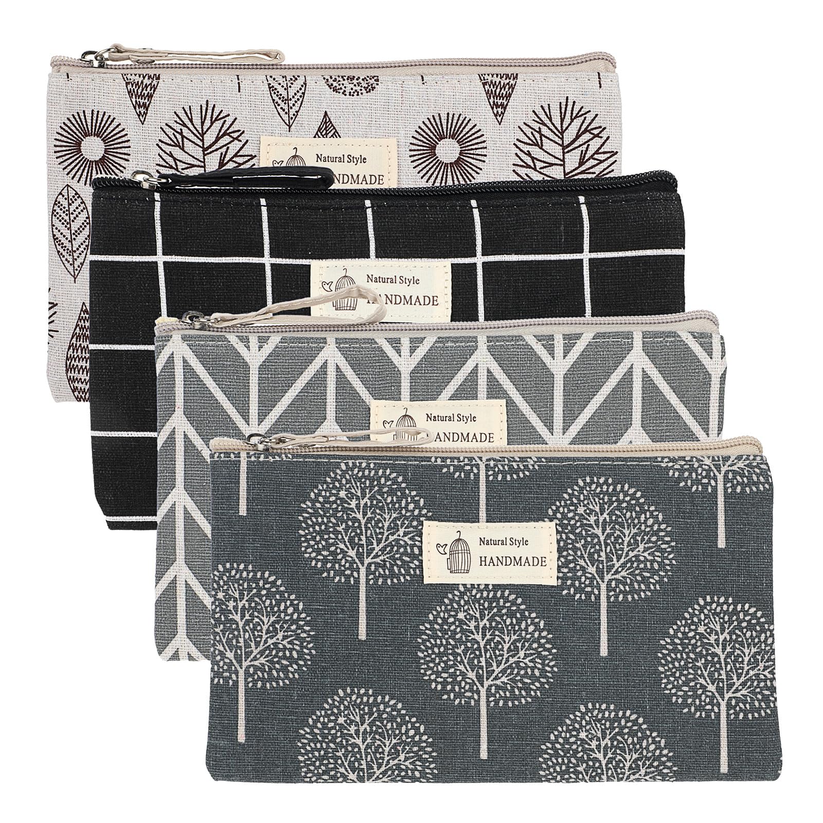 4 Pcs Canvas Cosmetic Bags Cosmetic Pouches with Zipper Makeup Bag Multi-Function Canvas Travel Pouch Vacation Travel Toiletry Bag for Women Girls, 4 Patterns