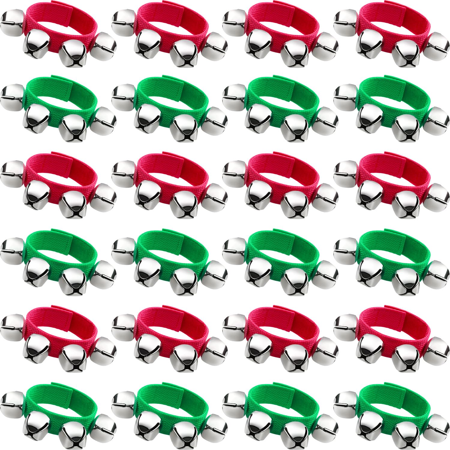 24 Pieces Christmas Band Wrist Bells Bracelets Musical Ankle Bells Rhythm Instrument Percussion Party Favors Red Green