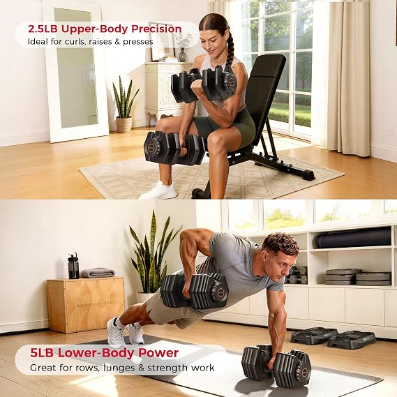 FEIERDUN 2x11kg(25LB) | 2x24kg(52.5LB) | 1x25kg(55LB), Adjustable Dumbbell