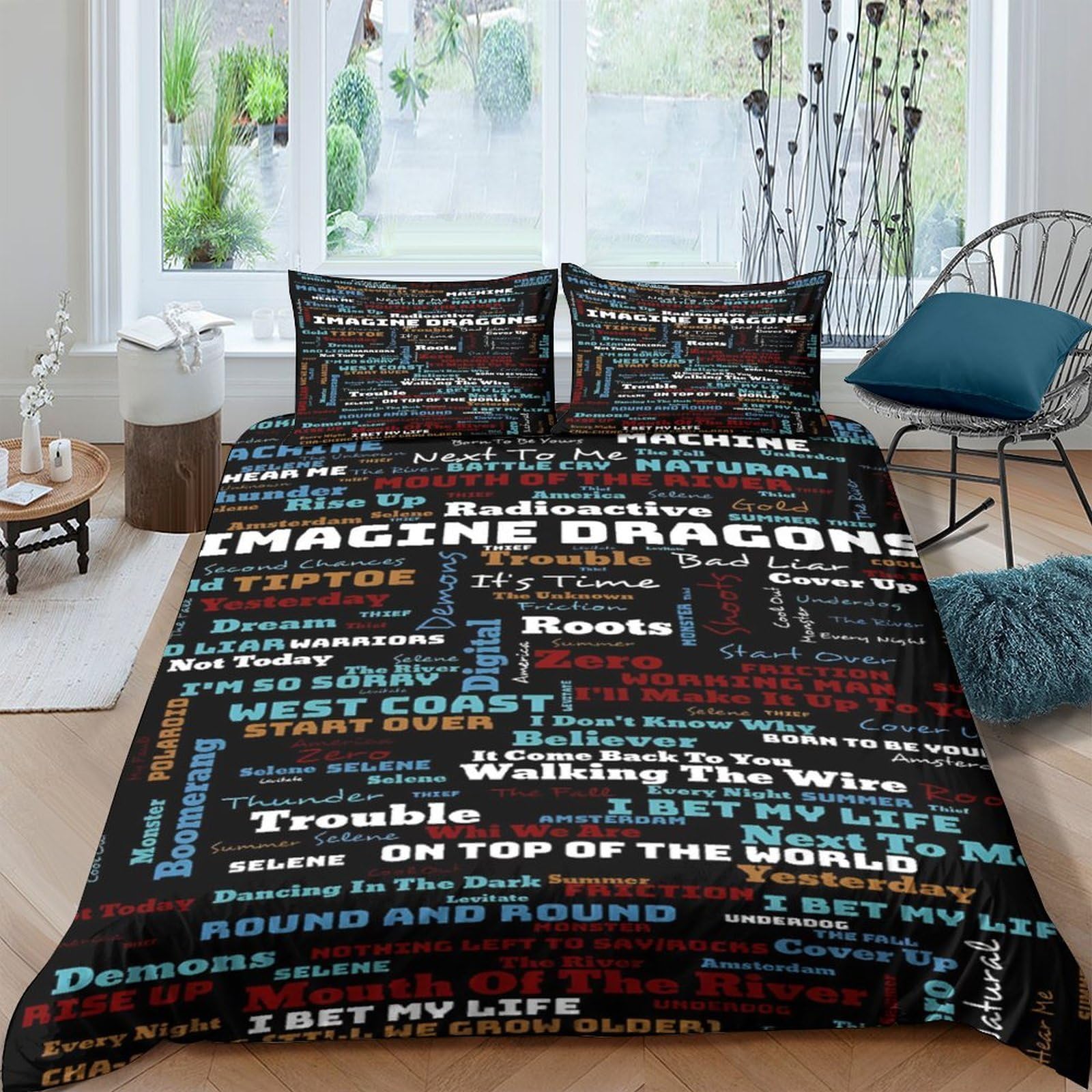 Ctjqhvkz Style-3 3D Printed Song Lyrics Fitted Sheet Microfiber Soft Black Colorful Music Theme Bed Cover For Bedroom Guest Room Decor Single（135X200cm）