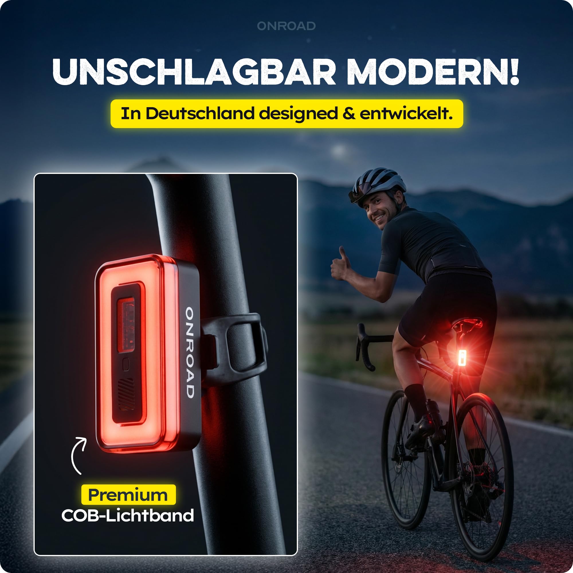 LED Fahrrad Rücklicht XENOX mit Bremslicht & Notbremsfunktion - Rücklicht Fahrrad 650m Sichtweite und 270° Seiten-Sichtbarkeit für Kreuzungen, USB-C Akku hinten, werkzeugfreie Montage