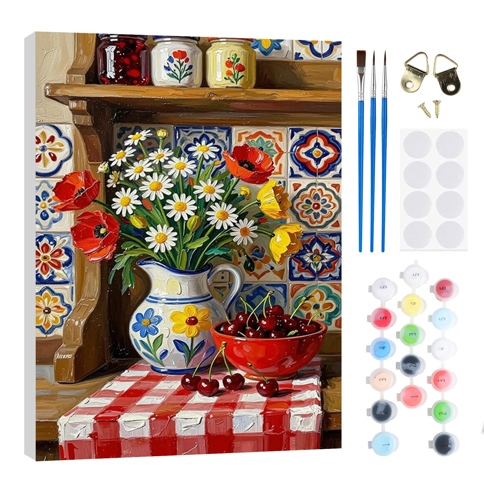 RICUVED Flower Vase Paint by Numbers Kits for Adults Kids,Flower Painting Kits for Beginners On Clear Symbols Canvas with Wooden Framed, Easy DIY Acrylic Pigment Drawing Paintwork 20x30cm
