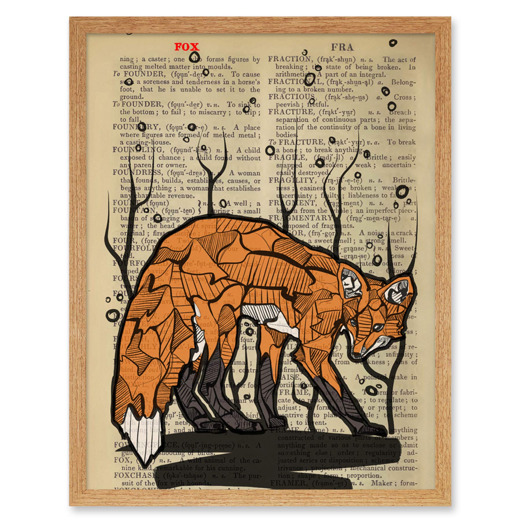 Wee Blue Coo Upcycle Dictionary Fox Art Print Framed Poster Wall Decor 12x16 inch