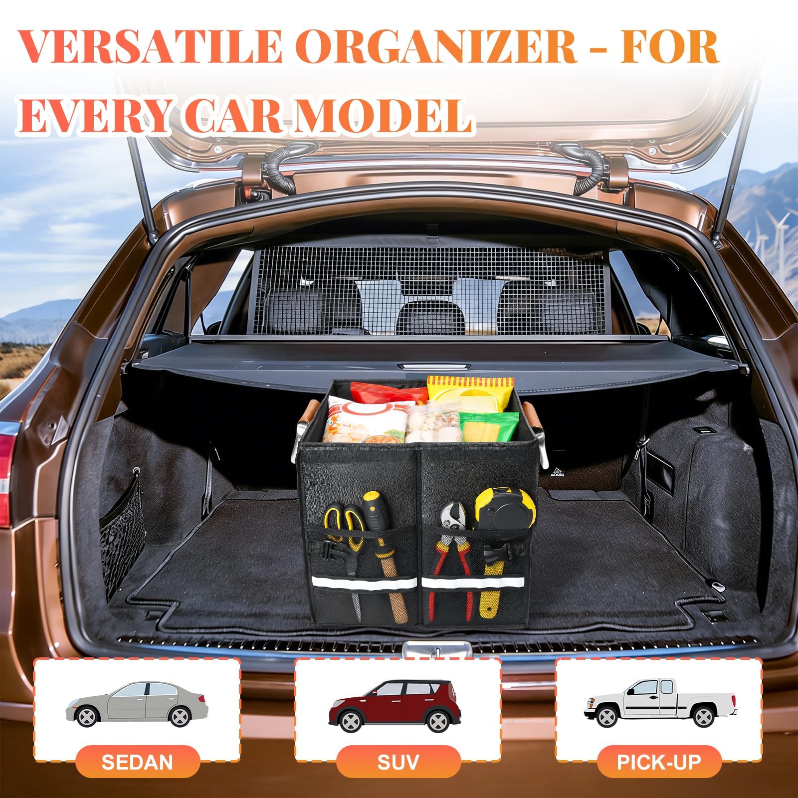 Kofferraumtasche Kofferraum Organizer mit Deckel, Autobox Auto Tasche Wasserdicht Zusammenklappbarer mit Aluminium Griffe Oxford Gewebe 1680D, 36L Großvolumen, Schwarz (S)