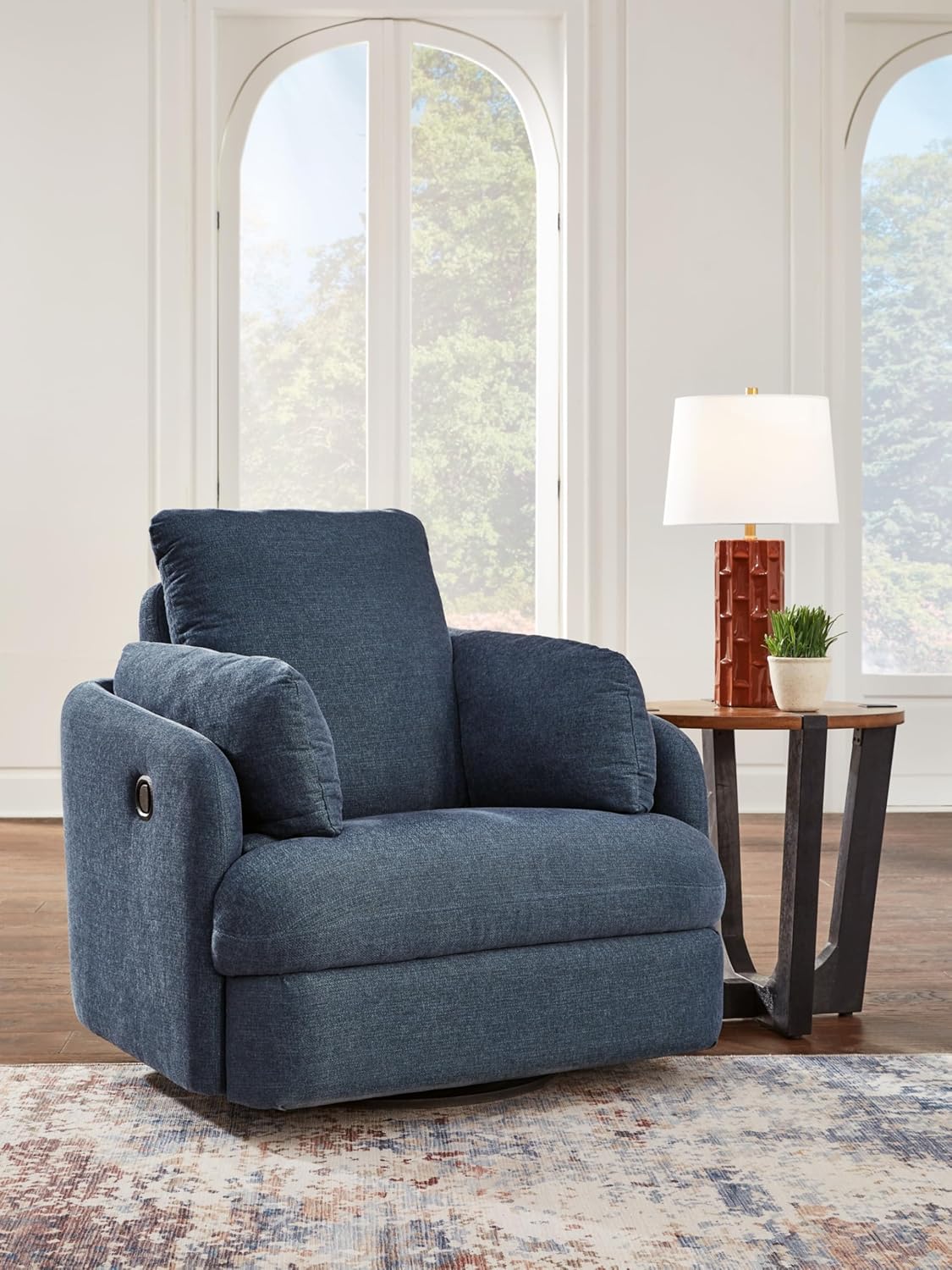 Ink Blue Polyester Swivel Recliner Armchair with Lift