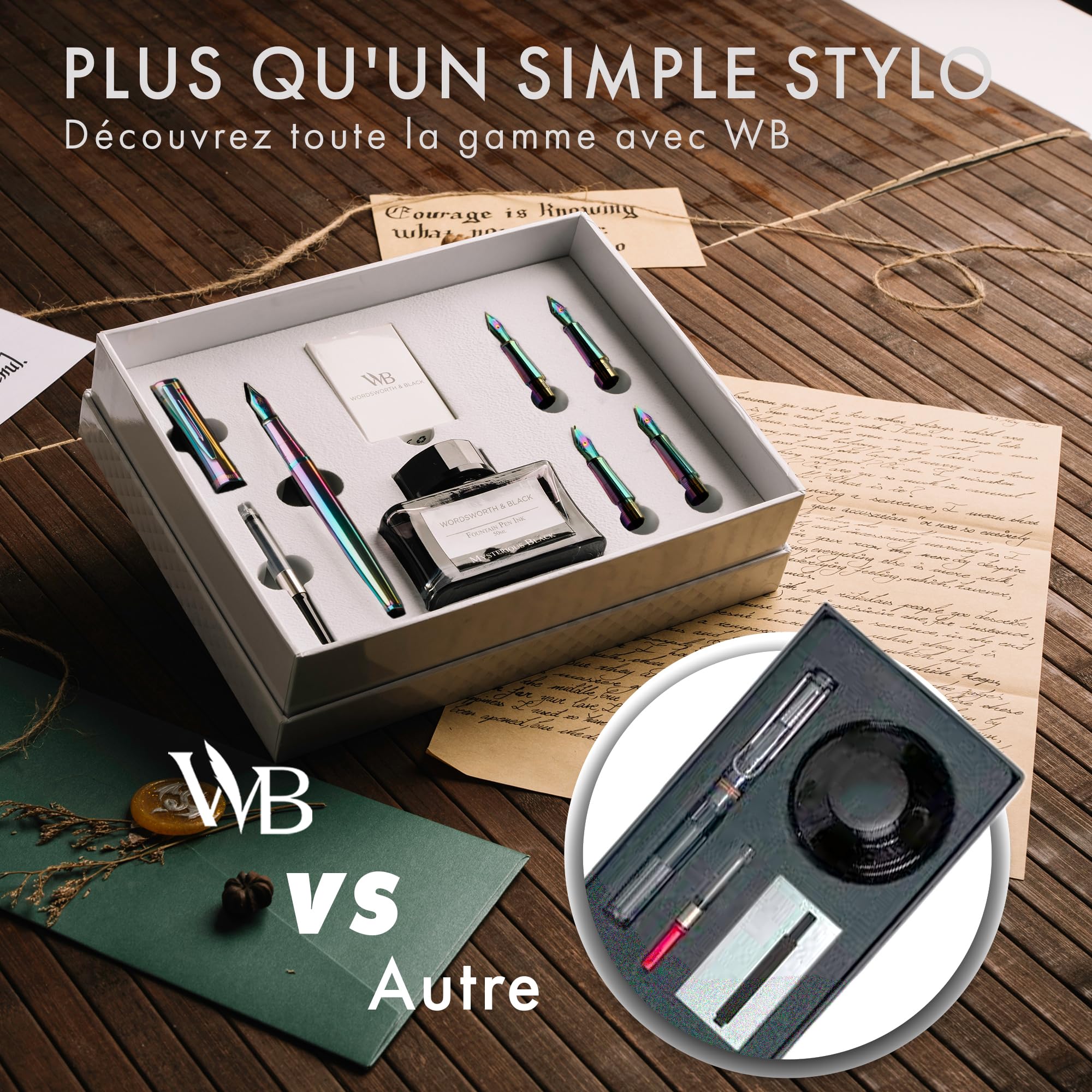 Wordsworth & Black Coffret stylo-plume de luxe, 6 plumes, Arc-en-ciel
