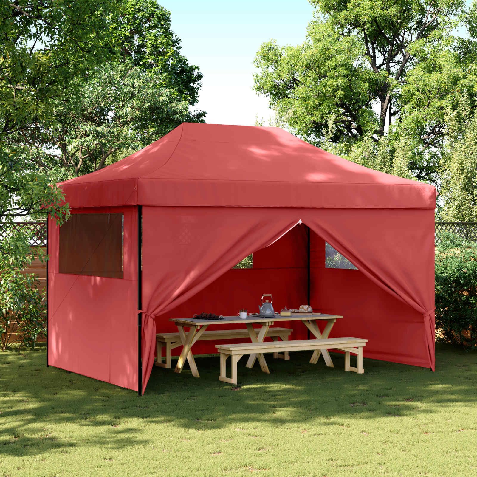 Bordowy namiot imprezowy, 279 x 410 x 315 cm, tkanina Oxford