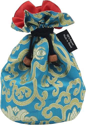 tazón tibetano hecho a mano tela de brocado bolsa de funda de transporte de almacenamiento, Turquoise