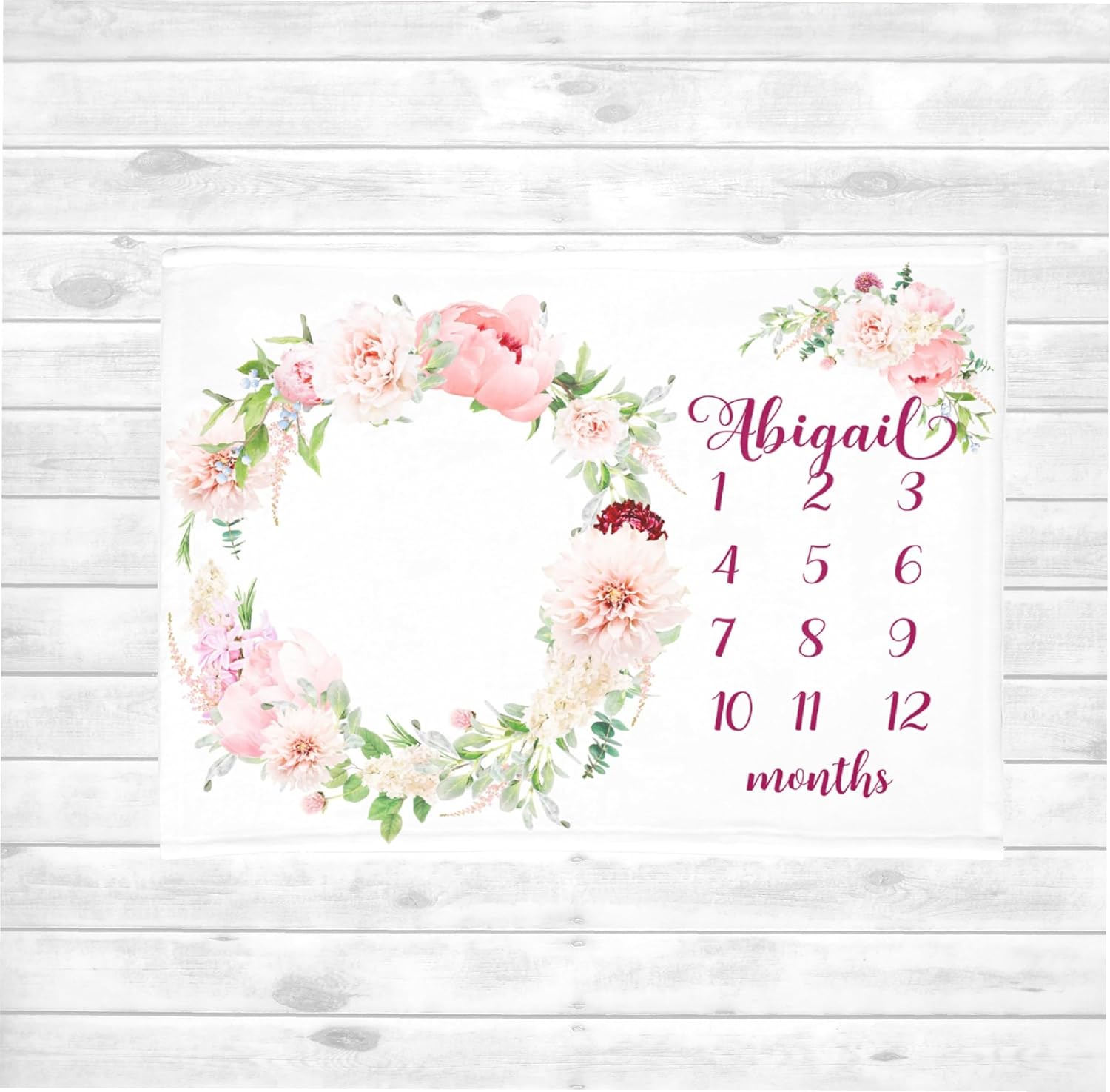 Magnolia Milestone Blanket Girl, Personalized Baby Girl Blanket, Month Blanket Personalized, Magnolia Blanket, New Mom Gift HHQ63_BLKBB010_16
