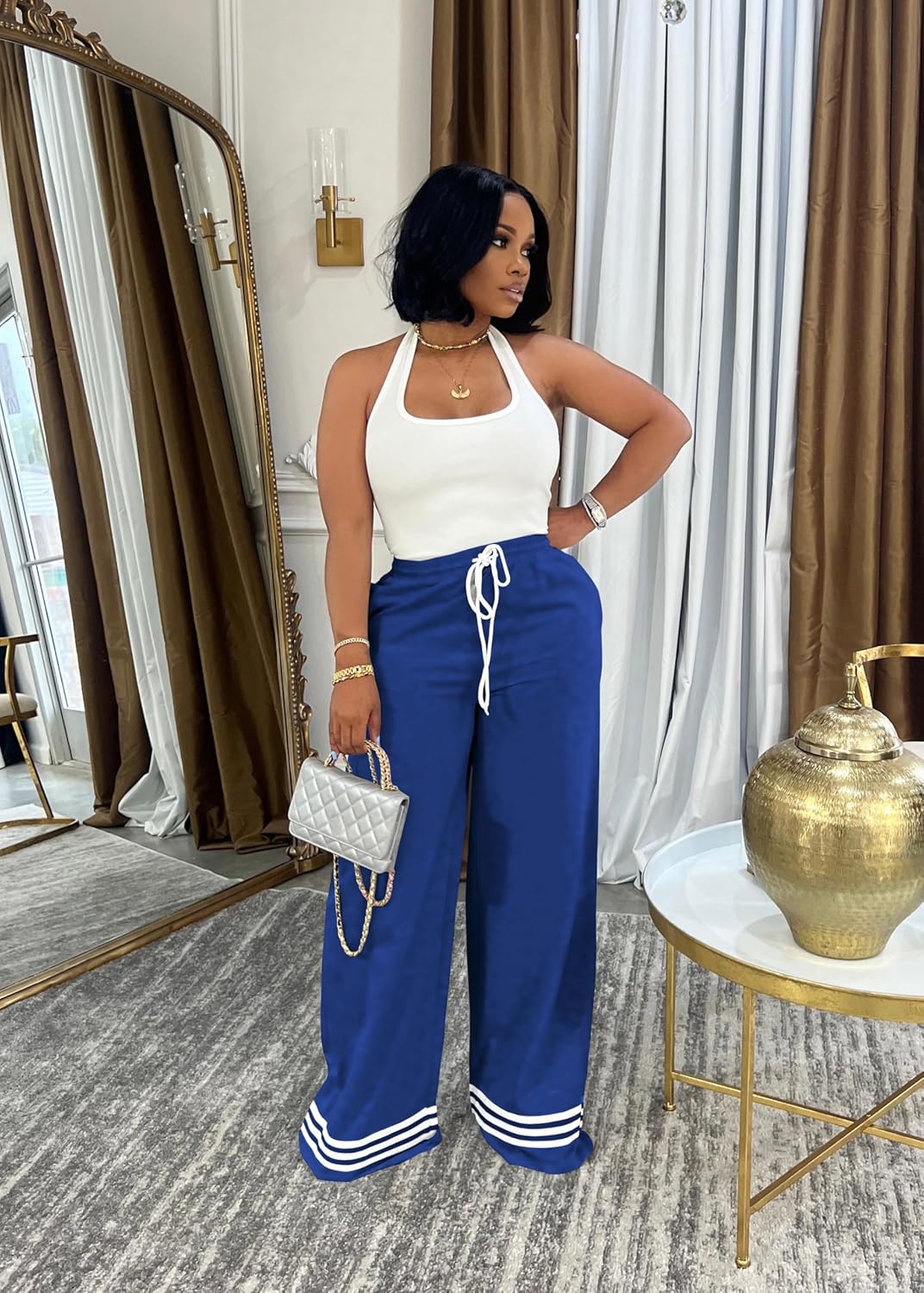 Nimsruc Wide Leg Sweatpants for Women High Waisted Drawstring Casual Loose Long Pants with Pockets - Image 2