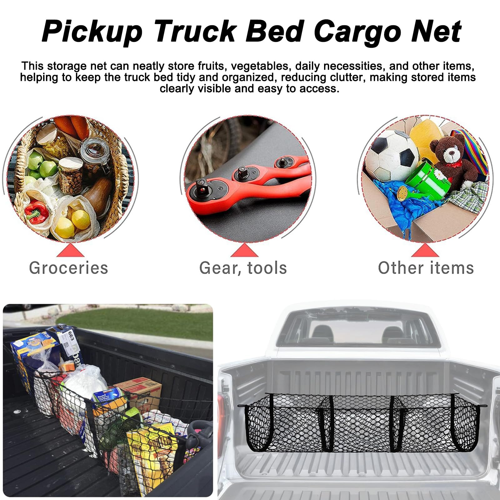 Rete per Bagagliaio di Camioncino per Chevrolet Silverado 1500, Rete Portaoggetti Auto, Rete Portabagagli per Auto Altamente Elastica, per Rimorchi Pick-Up SUV,B 150 * 50cm