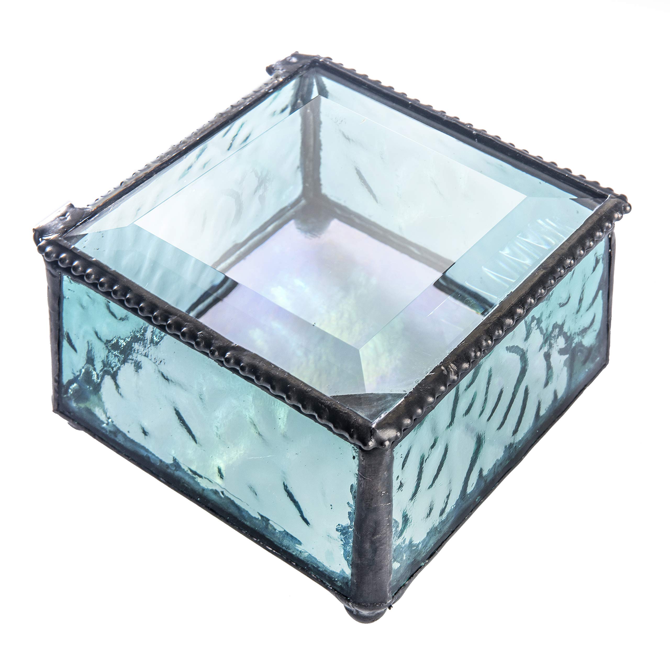J Devlin - Aquamarine Blue Glass Box Decorative Trinket Keepsake -Box 898
