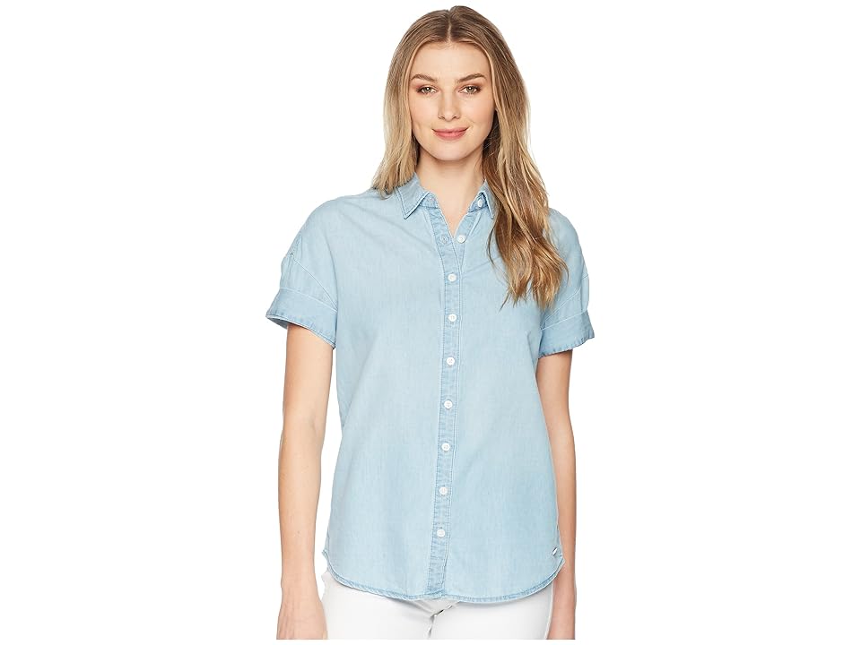

U.S. POLO ASSN. Embroidered Denim Shirt (Light Indigo Wash) Women's Clothing, Blue