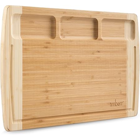 Timberr Large Charcuterie Board Organic Bamboo Cutting Board for Kitchen - Wood Chopping Block, Meat and Cheese Board 18 x 12 Inches