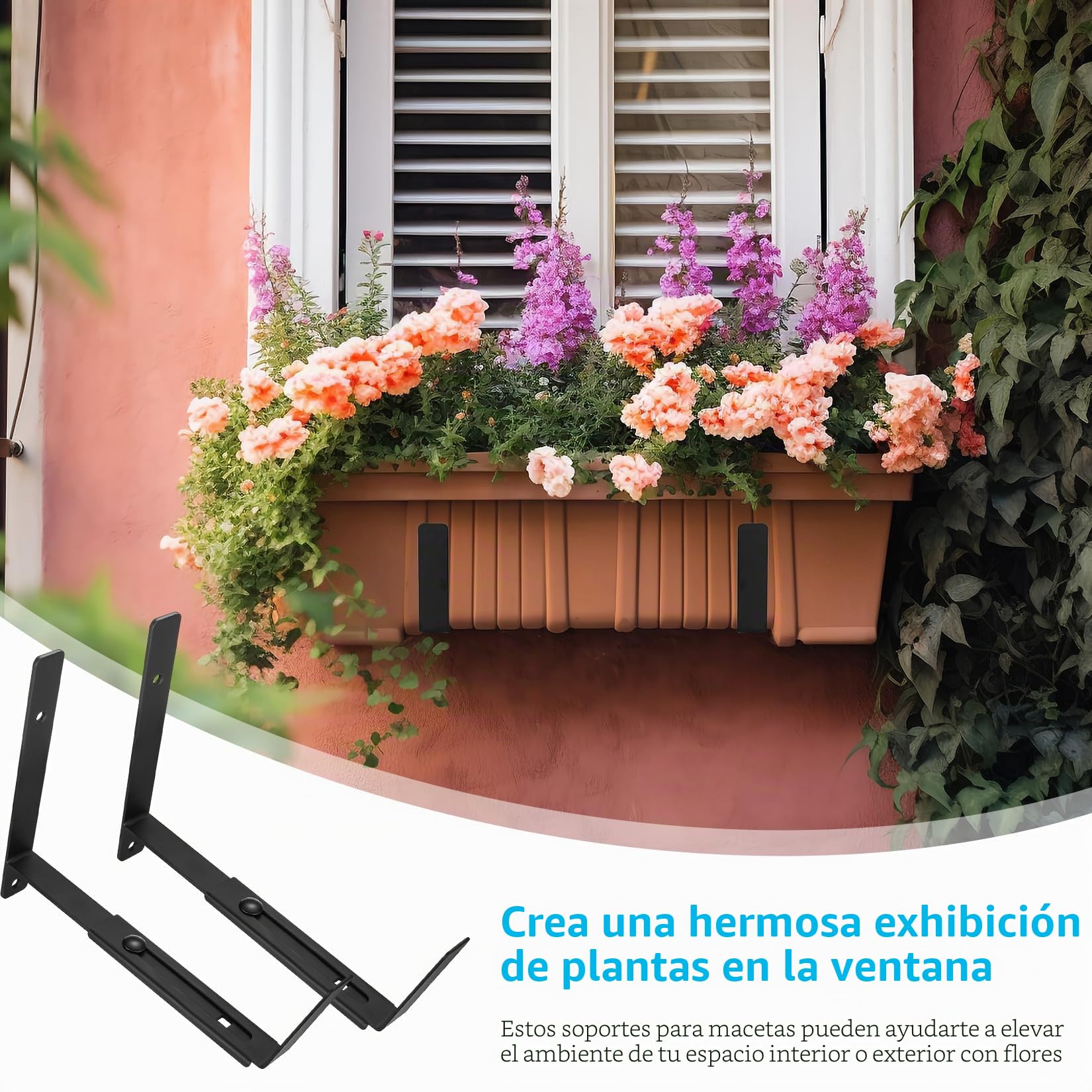 4 soportes de caja de ventana, soportes ajustables de 5.9 a 11.8 pulgadas para alféizar de ventana, macetas de balcón, macetas para barandillas, soporte colgante al aire libre para valla, balcón