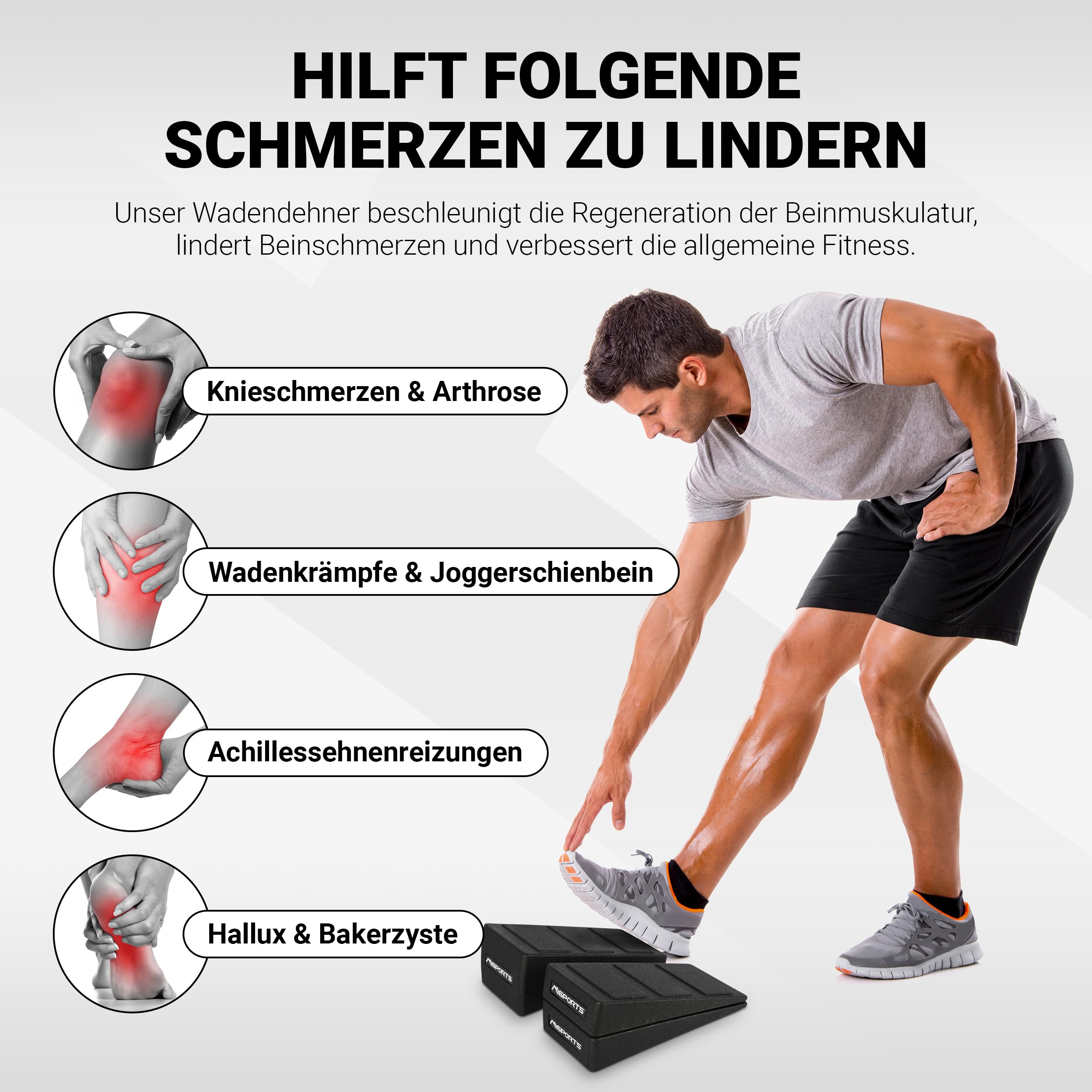 MSPORTS Wadendehner 3er Set Premium, Kniekeil, Waden-Strecker, Mobilisationskeil zum Dehnen, Beinstrecker, Wadenstrecker
