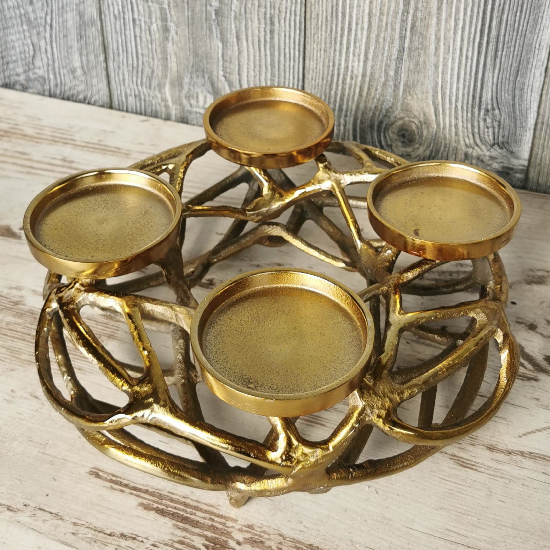 Goldbach Adventskranz 30cm aus Aluminium Gold Deko Windlicht Advent Weihnachten Alu