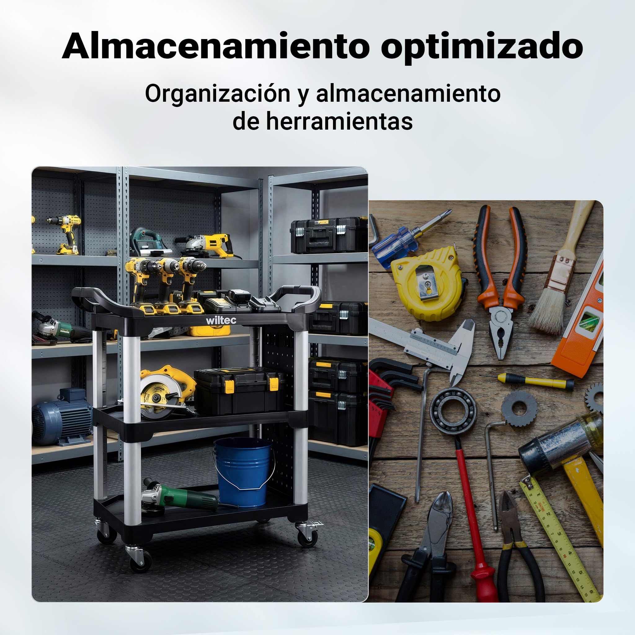 Wiltec Carro de 3 Niveles Tipo 02 con Capacidad de Carga de 120 kg, Carro de Taller 67 x 43,5 x 97 cm de plástico