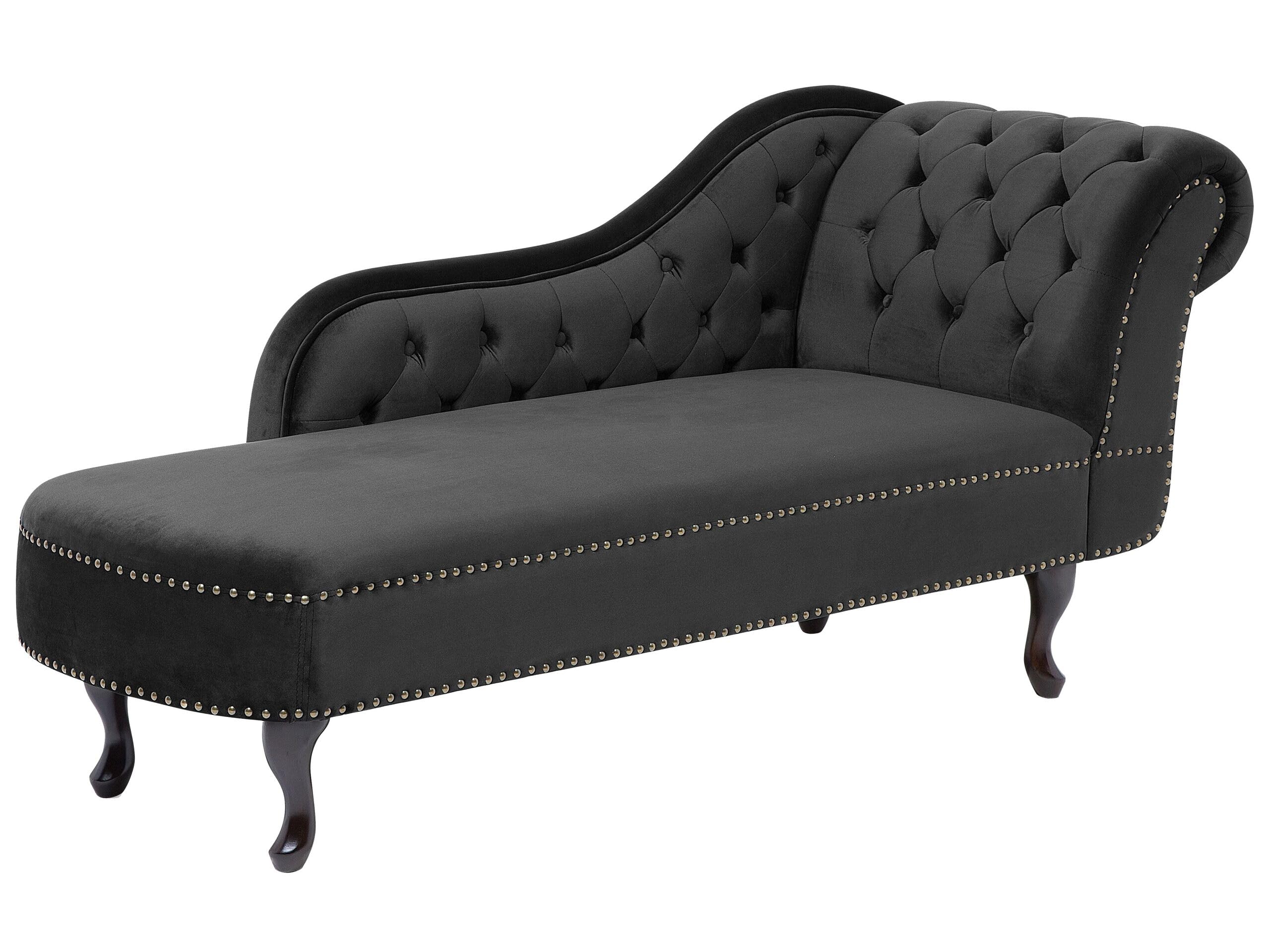 Chaise Longue Côté Droit Méridienne en Velours Noir Glamour Elégant Salon Nimes