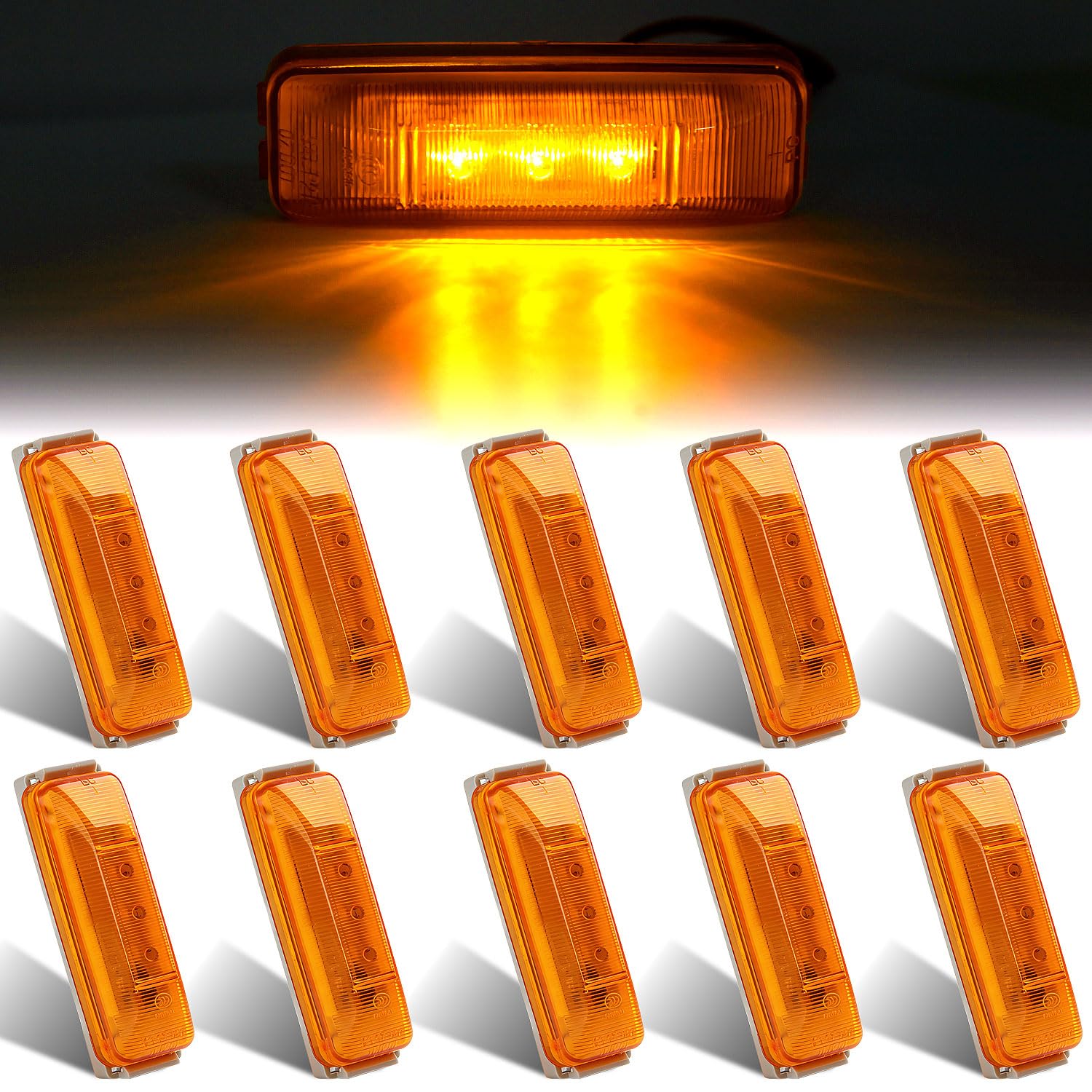Photo 1 of Partswcgg 10Pcs 4" Inch Thin Line Sealed LED Marker/Clearance Lights Amber 3LED w/RV Base Mount, Waterproof 4"x1" Rectangle LED Trailer Marker Lights Kit RV Clearance Side Marker Fender Lights Trucks