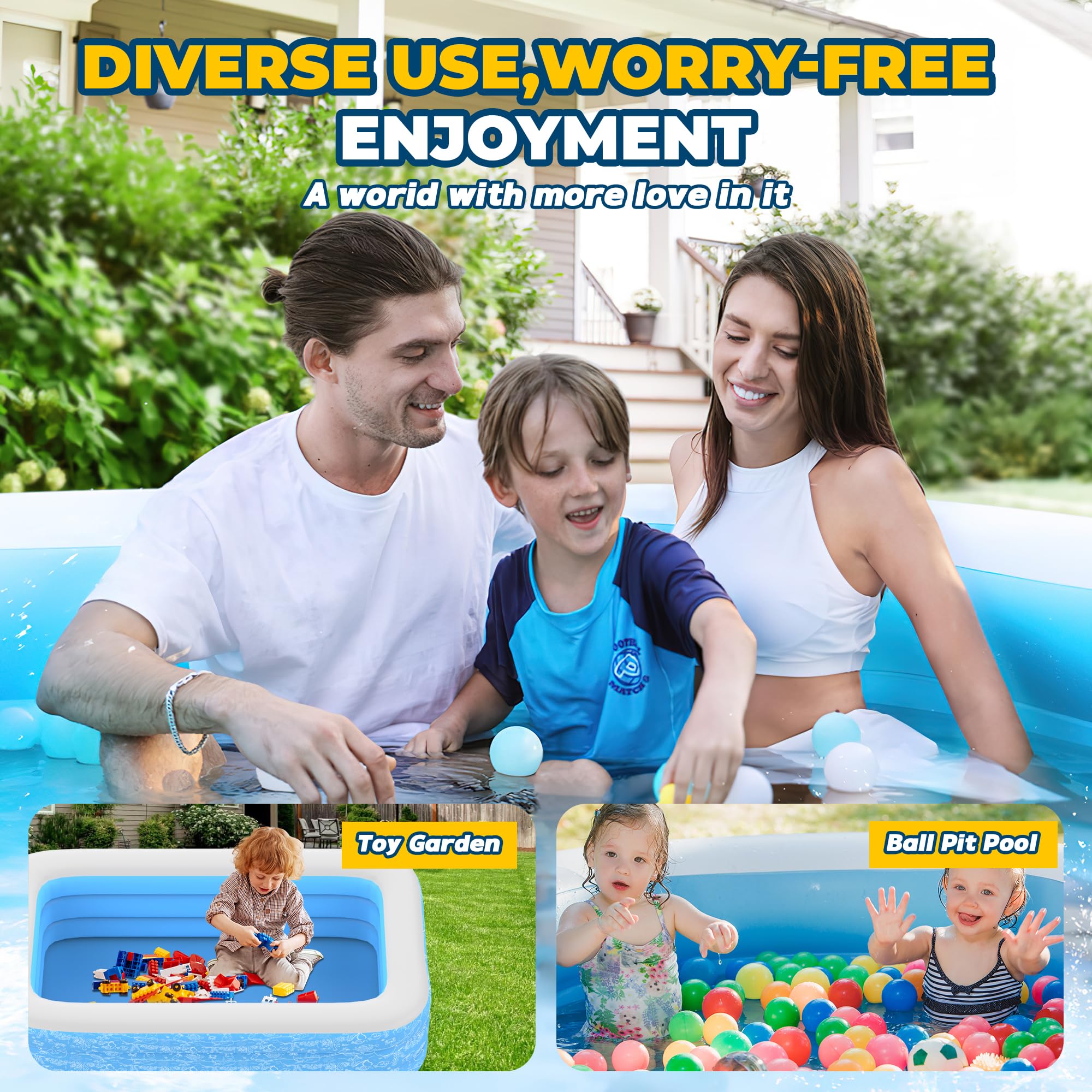CACSPS Inflatable Swimming Pools, 60" X 40" X 20" Full-Size Inflatable Pool for Kids and Adults, Durable Family Lounge Pool, Kiddie Pool for Backyard, Garden or Indoor - 4