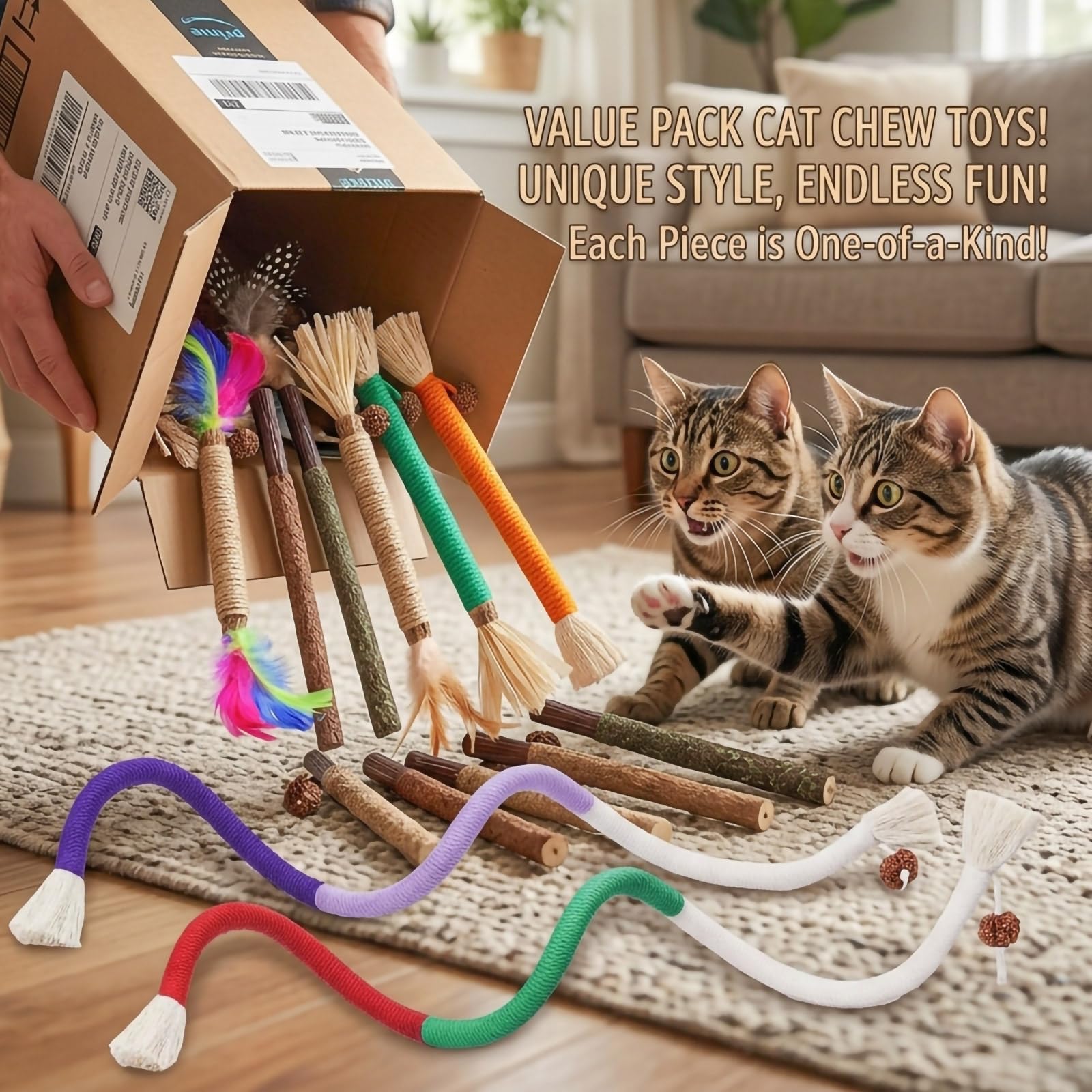 Juguetes para gatos, 12 unidades, juguete de hierba gatera para interiores, juguetes para gatitos, palo masticable para limpiar los dientes, cuerda de vid, golosina de plumas de gatito