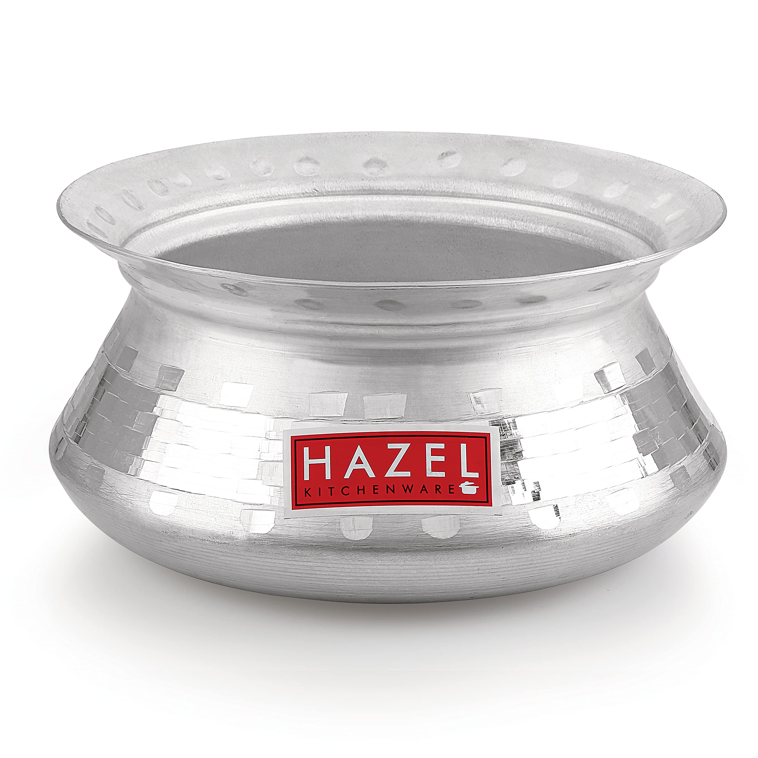 HAZEL Aluminium Handi with Lid | 3200ml, 24cm Cooking Pot for Biryani, Curry & Rice | Durable Traditional Hammered Patila Tope Vessel 4