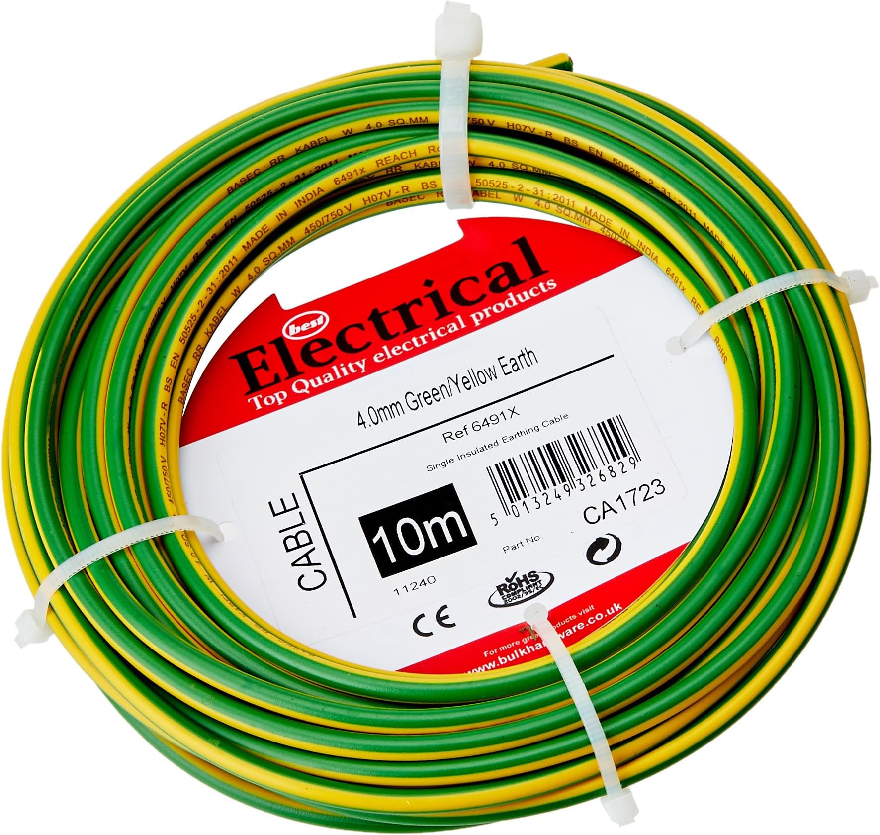 EARTH CABLE GREEN & YELLOW 6491X PER METER SIZE 10MM : Amazon.co.uk ...