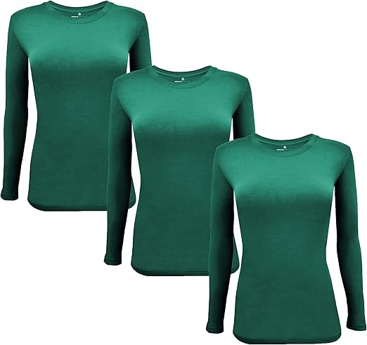 Natural Uniforms Women's Under Scrub Tee Crew Neck Long Sleeve T-Shirt Pack of 3 - Multi Pack of 3