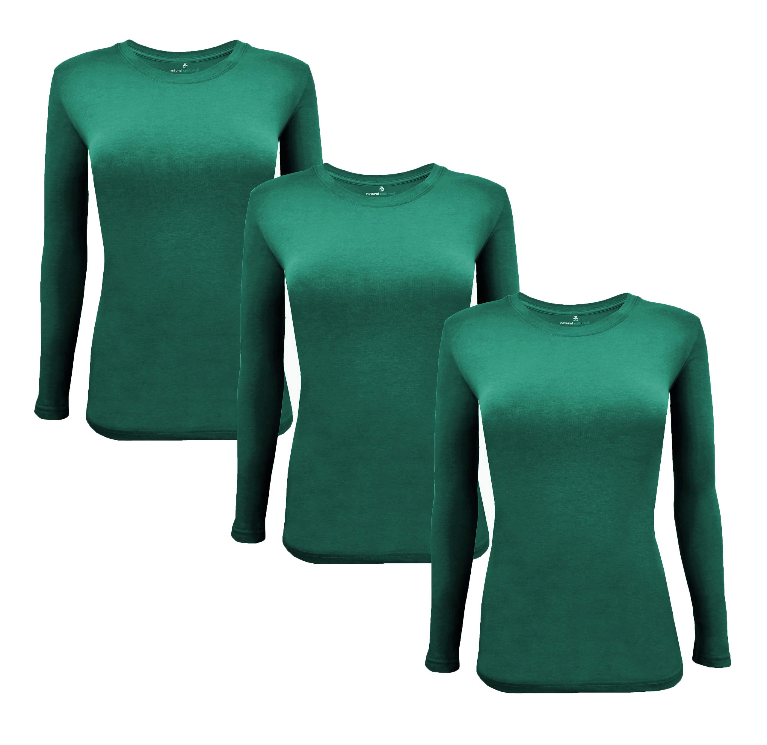 M&M SCRUBS Women's Under Scrub Tee Crew Neck Long Sleeve T-Shirt 3 - Pack (True Hunter Green, Small)