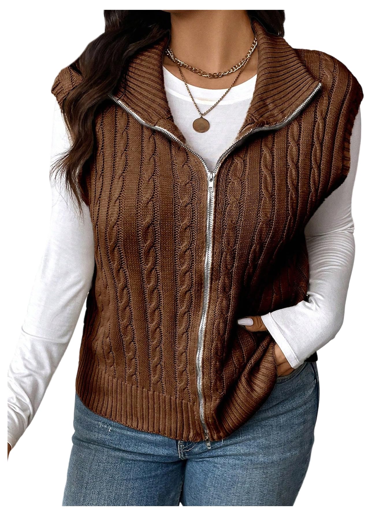 SOLY HUX Womens Plus Size Outwear Sweater Vest Zip Up Collared Sleeveless Cable Knit Cardigan Fall Clothes