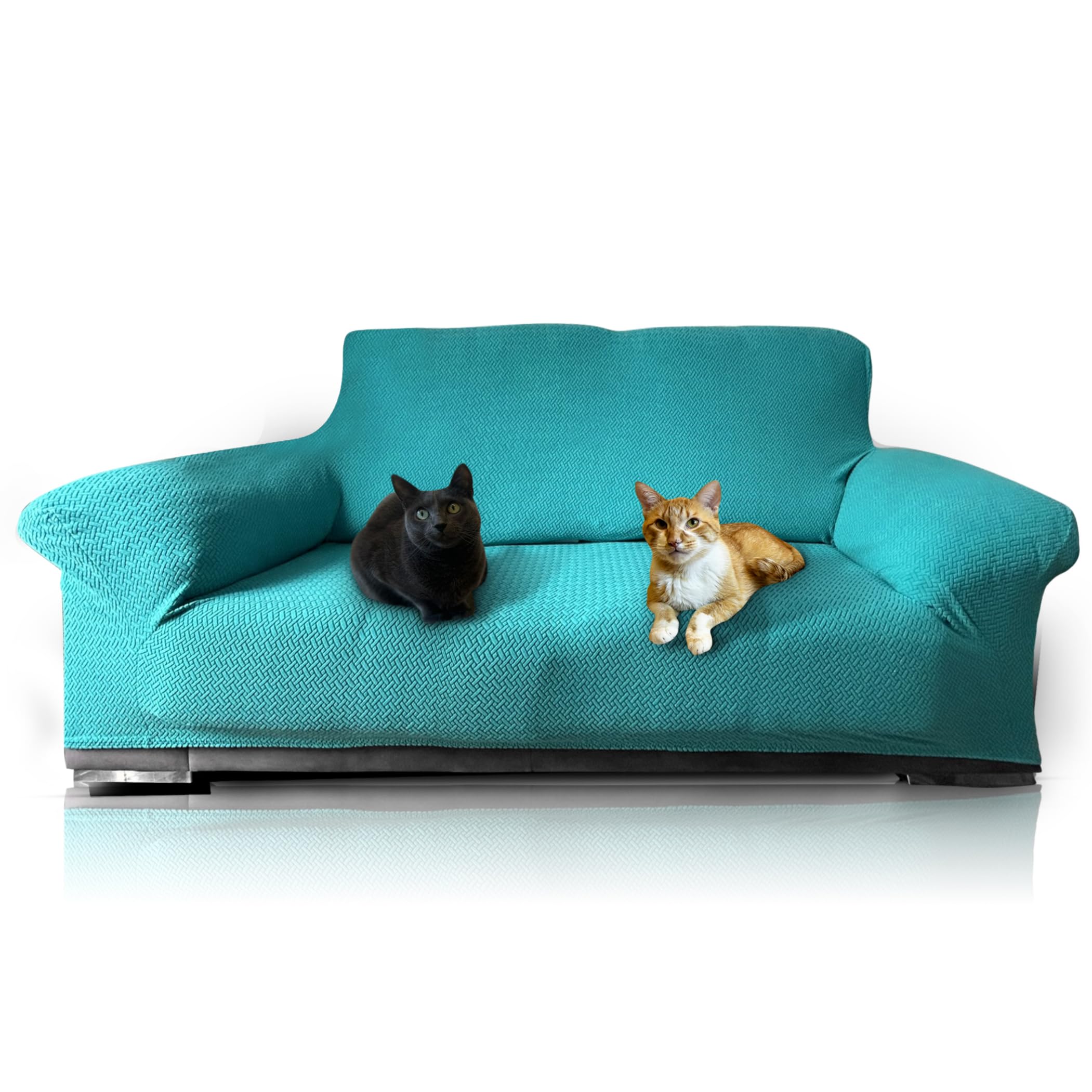 FOCARIS Home- Funda Sofa Protector-Ajustable y Resistente al Agua-Funda sofá 3 plazas-Turquesa/Verde (Long.máx. 233 cm)-Acolchado maíz-1pieza-fundas de Sofa Ajustables- Packaging presentación Regalo