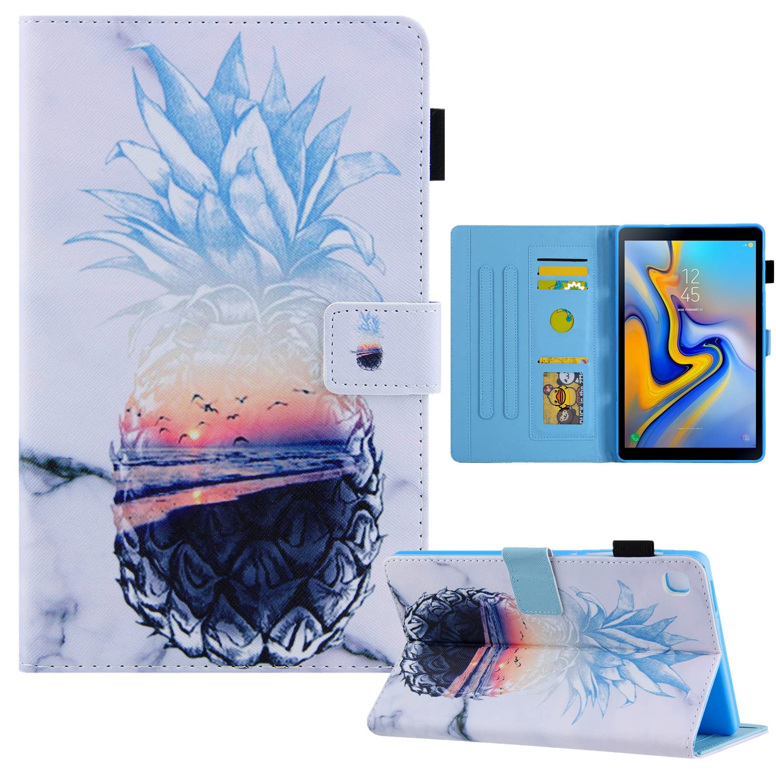 LCHDA Case for Samsung Galaxy Tab A9 8.7 inch 2023 X110/X115/X117,Slim Flip Folio Stand Smart Painted Shell Premium PU Leather Shockproof Protective Cover with Auto Wake/Sleep-Pineapple