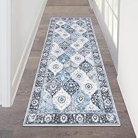 Vista 51 de HEBE - Alfombra de pasillo de 2 x 8 pies, lavable, vintage, envejecida, antideslizante, alfombra de lavandería, alfombra bohemia para pasillos