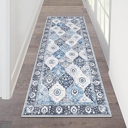 Miniatura 51 de HEBE - Alfombra de pasillo de 2 x 8 pies, lavable, vintage, envejecida, antideslizante, alfombra de lavandería, alfombra bohemia para pasillos