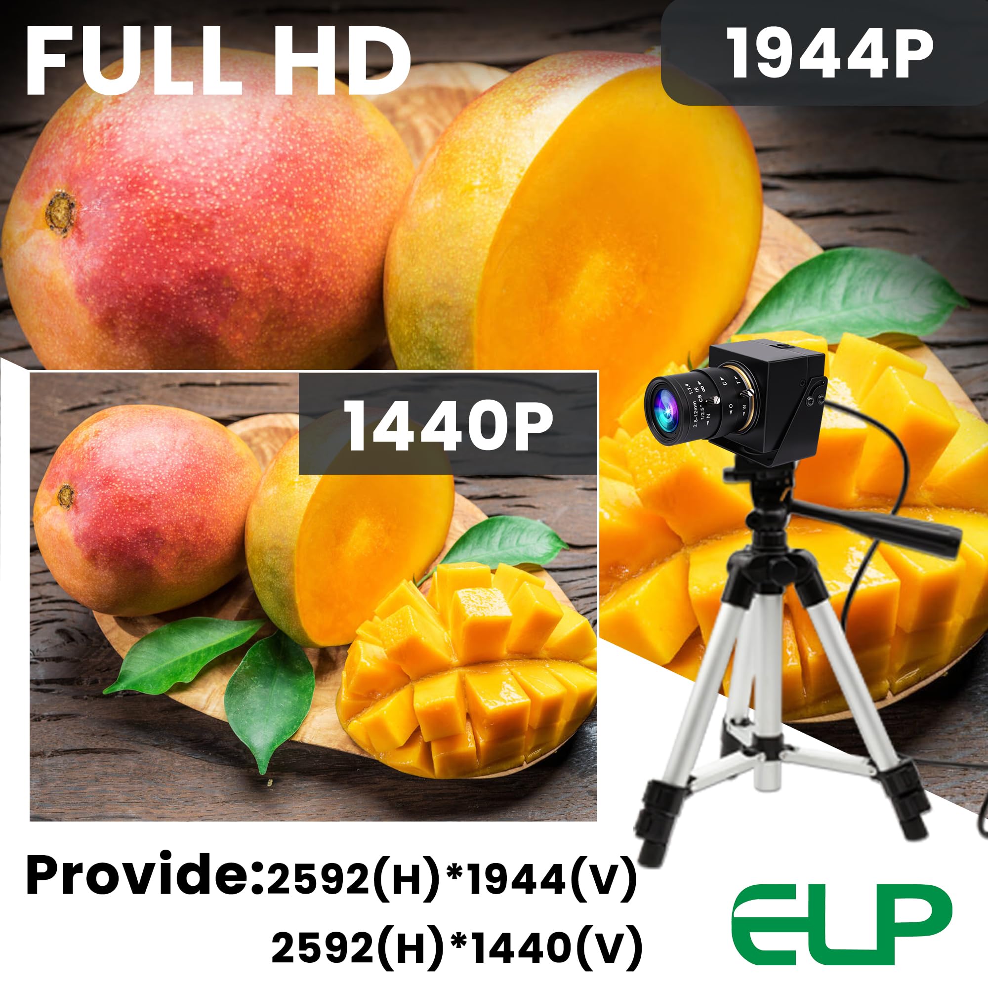 ELP Global Shutter Webcam USB 5MP 50fps ad alta velocità 1440P 60fps Telecamera varifocale Teleobiettivo (zoom 4X)