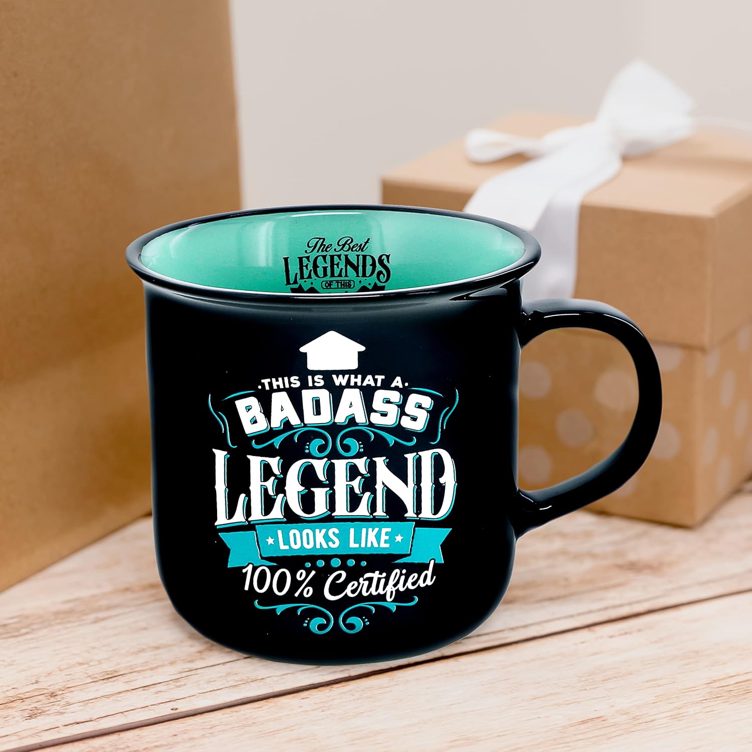Pavilion Gift Company - Badass Legend - Ceramic 13-ounce Campfire Mug, Double Sided Coffee Cup, Sarcastic Mug, Sassy Gifts For Women, 1 Count, Black/Teal - Image 3