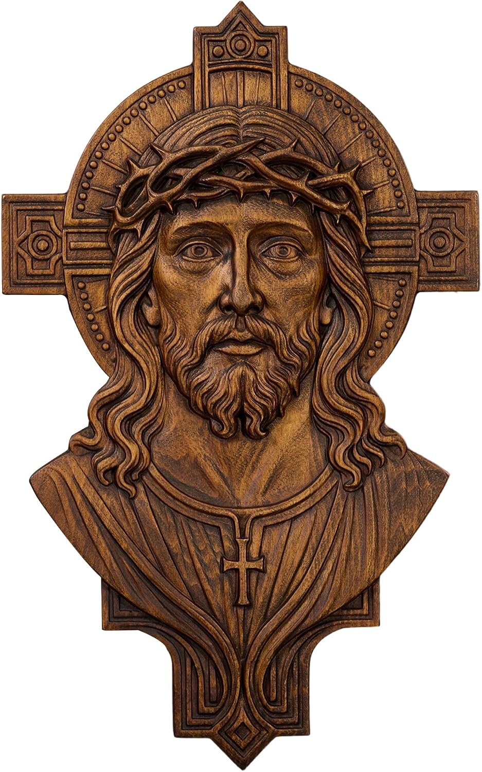 BGCOPPER Handmade Jesus Cross Catholic Crucifix Wooden Cross Wall Decor | 10 Inch, Beechwood, with Hook, Jesus Statue, Christian Gift