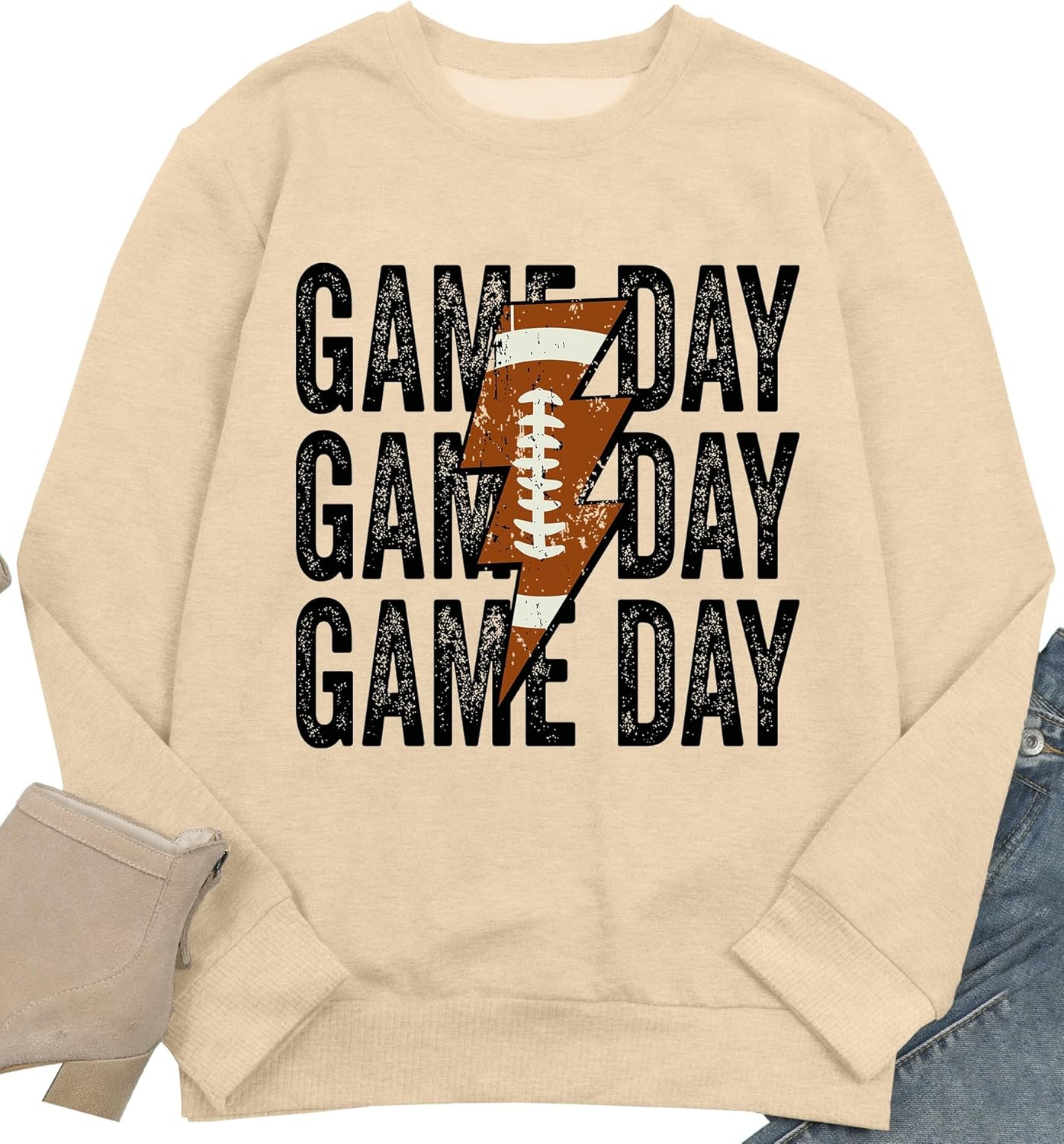 Game Day Sweatshirt Women Football Graphic Long Sleeve Shirt Football Season Pullover Tops