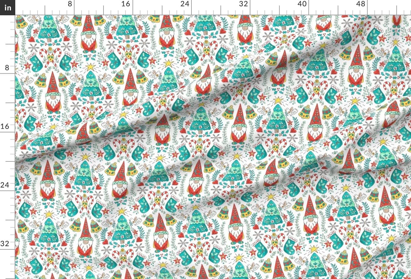Spoonflower Fabric - Folk Tree Christmas Swedish Scandinavian Art Gnome Holiday Candy Holly Printed on Minky Fabric by The Yard - Sewing Baby Blankets Quilt Backing Plush