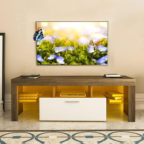 Miniatura 19 de Soporte de TV con luces LED de hasta 55 pulgadas, moderno centro de entretenimiento para juegos, soporte de televisión de alto brillo, consola