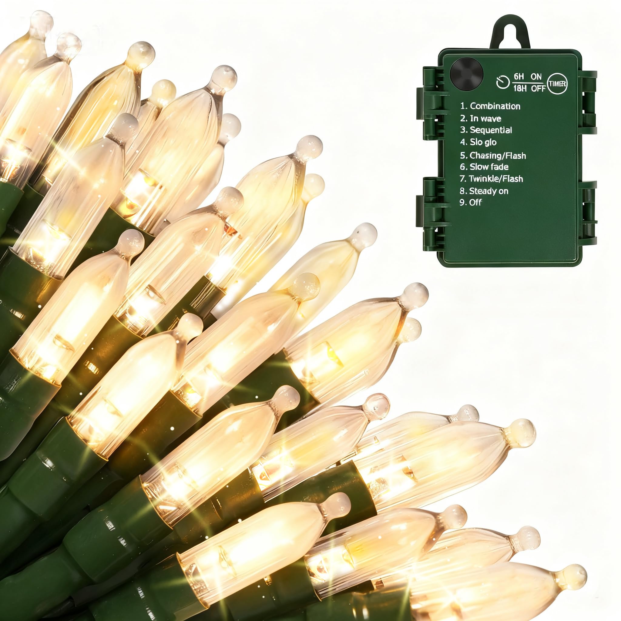 Luci di Natale a batteria, confezione da 4 mini luci trasparenti da 50 LED, 8 modalità con timer, impermeabili, per Natale, interni ed esterni, decorazione per la casa, bianco caldo