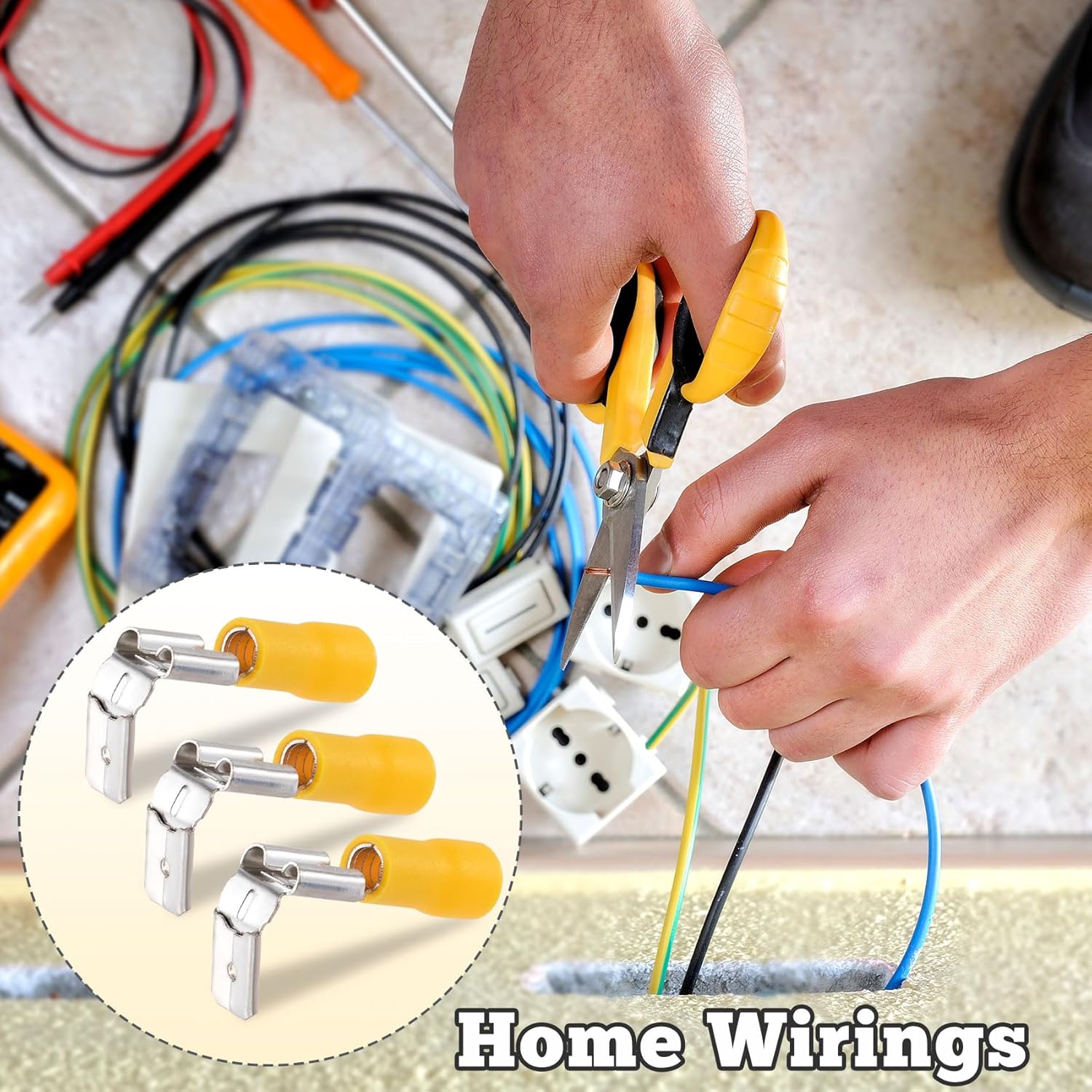 10Pcs Semi-Insulated Spade Connectors, 12-10 AWG Female/Male Quick Disconnect Spade Wire Connectors, Electrical Cable Crimp Terminals Assortment Kits- Yellow