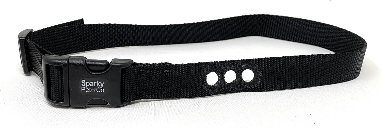 Sparky Pet Co Dog Fence E Collar Receiver Heavy Duty Nylon 1" 3 Consecutive Hole Strap for All e Collar Systems Black