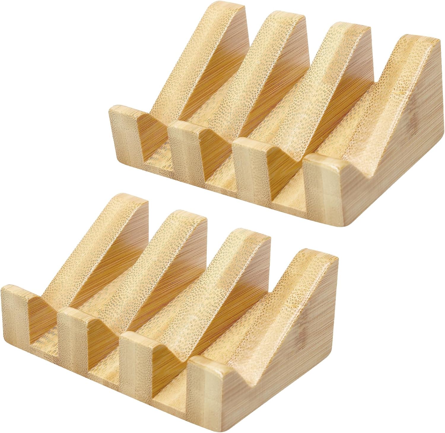 Jiozermi Bamboo Soap Dish, 4 Pcs (2 Rounded and 2 Square)