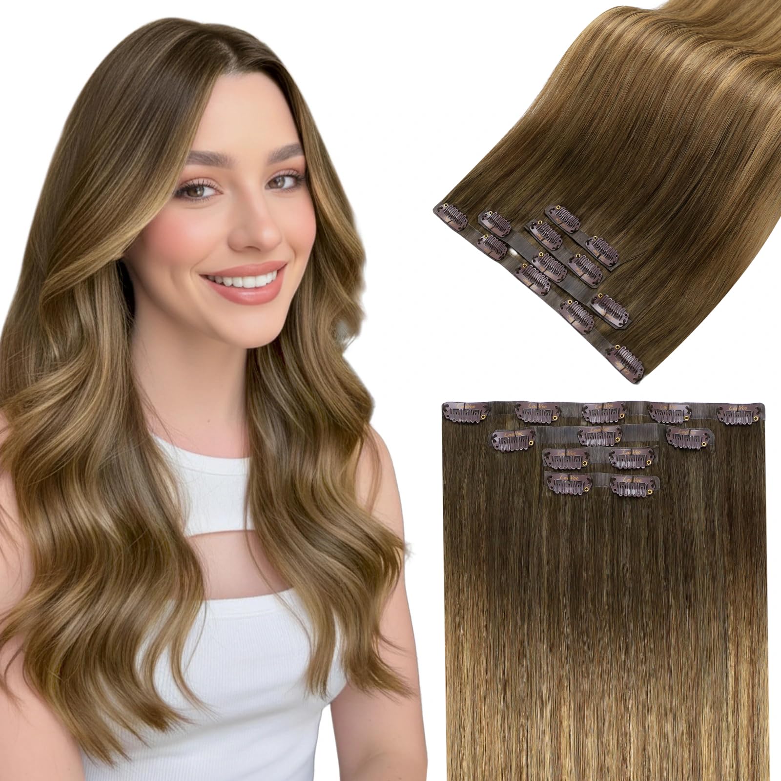 LaaVoo Extensions Echthaar Echt Haar Extension Clip Haarverlängerung Echthaar