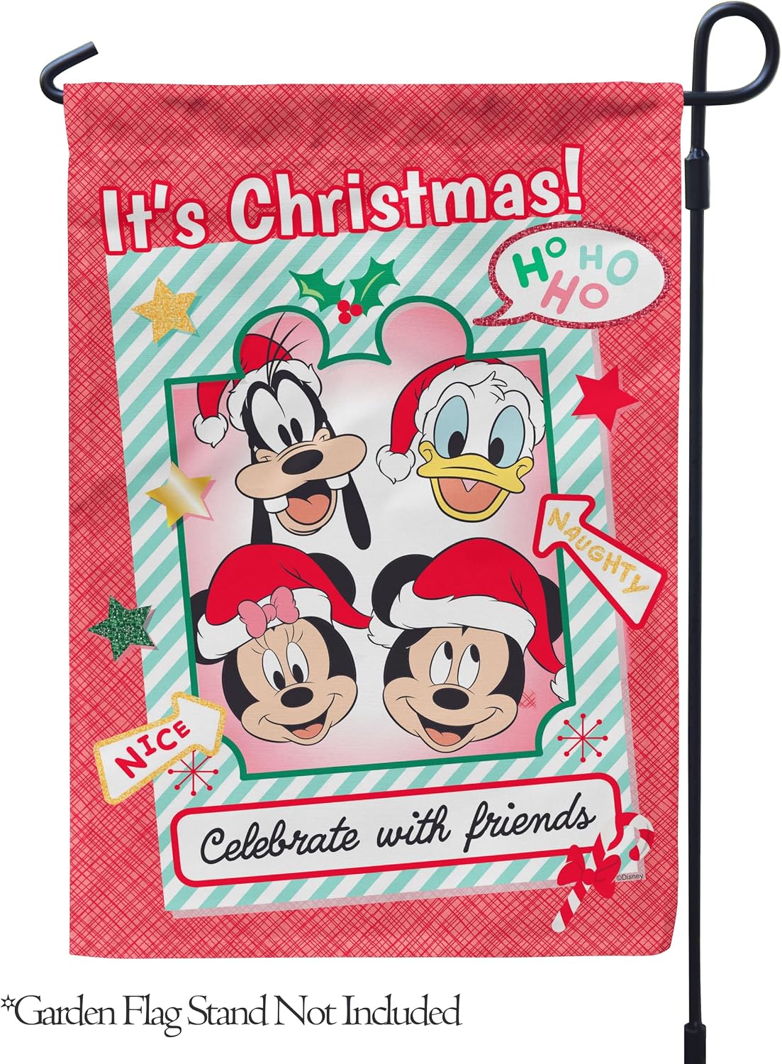 Flagology, Disney Celebrate Christmas with Friends – Garden Flag 12" x 18", Outdoor Flag, Exclusive Premium Fabric, Officially Licensed Disney, Christmas
