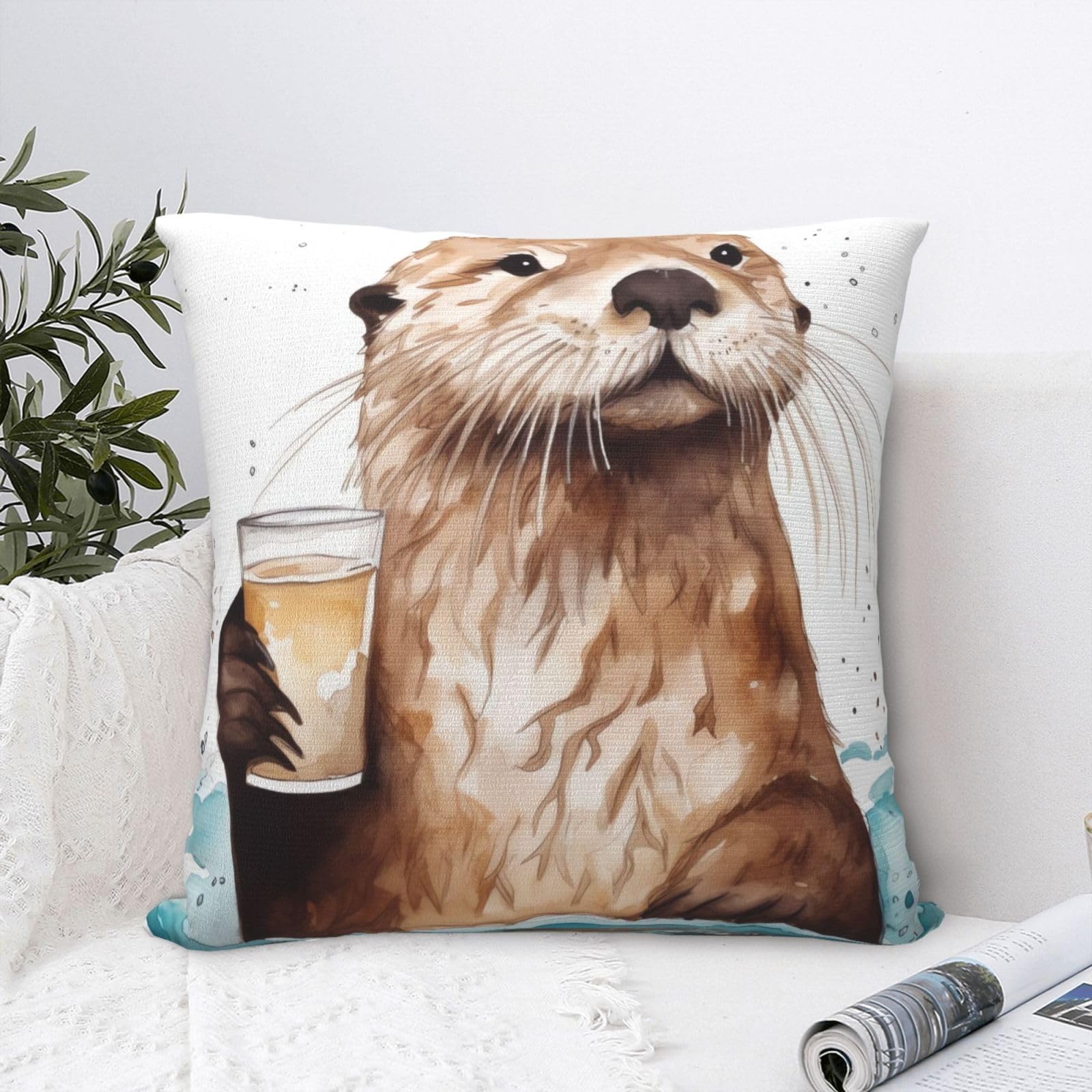 FodPand Luxury Velvet Throw Pillow Covers 18"x18" Super Soft Decorative Pillow Cases - Sea Otter Pillowcases Modern Lumbar Cushion Cases for Couch Sofa Bed Pillow Shams
